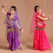 Girls Beads Coins Indian Belly Dance Costume Cosplay Carnival Outfit 6 Colors