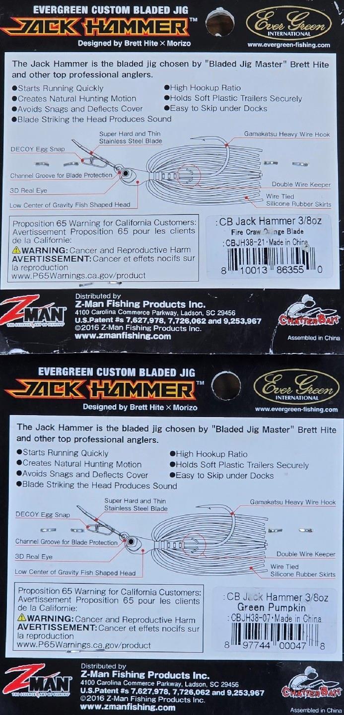 (Ct of 2) Z-Man Evergreen Chatterbait Jack Hammer 3/8 oz Evergreen Custom Blade! - Image 4