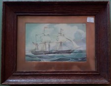 Gouache (tempera) Napoli Golfo e Veliero a motore Metà ‘800 firma in basso D149