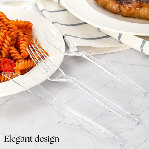 150-Piece Heavy-Duty Clear Plastic Cutlery Set - Spoons, Forks, Knives - Picture 7 of 9