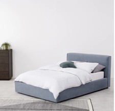 Made.com Bahra Double  Ottoman  Bed HEADBOARD ONLY, blue washed Cotton fabric