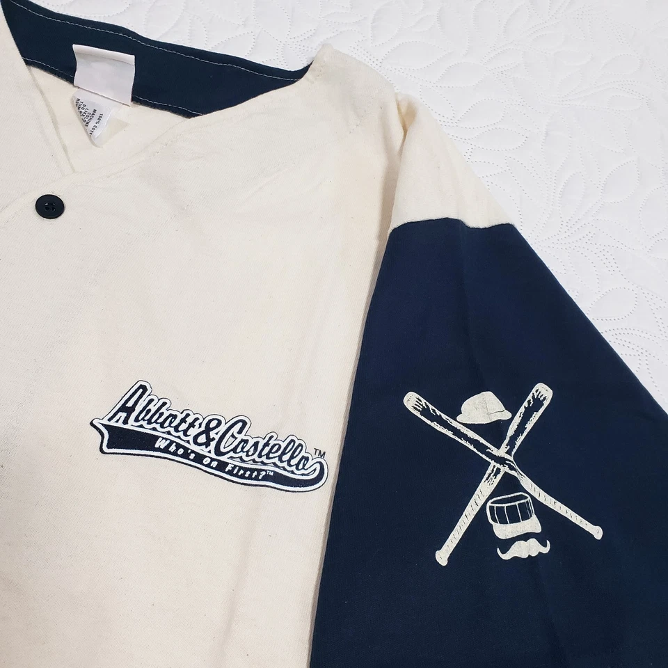 Camisa Jersey Badger Abbott & Costello Who's On First 1 Who Azul Blanco Para Hombre Grande Foto 3 de 4