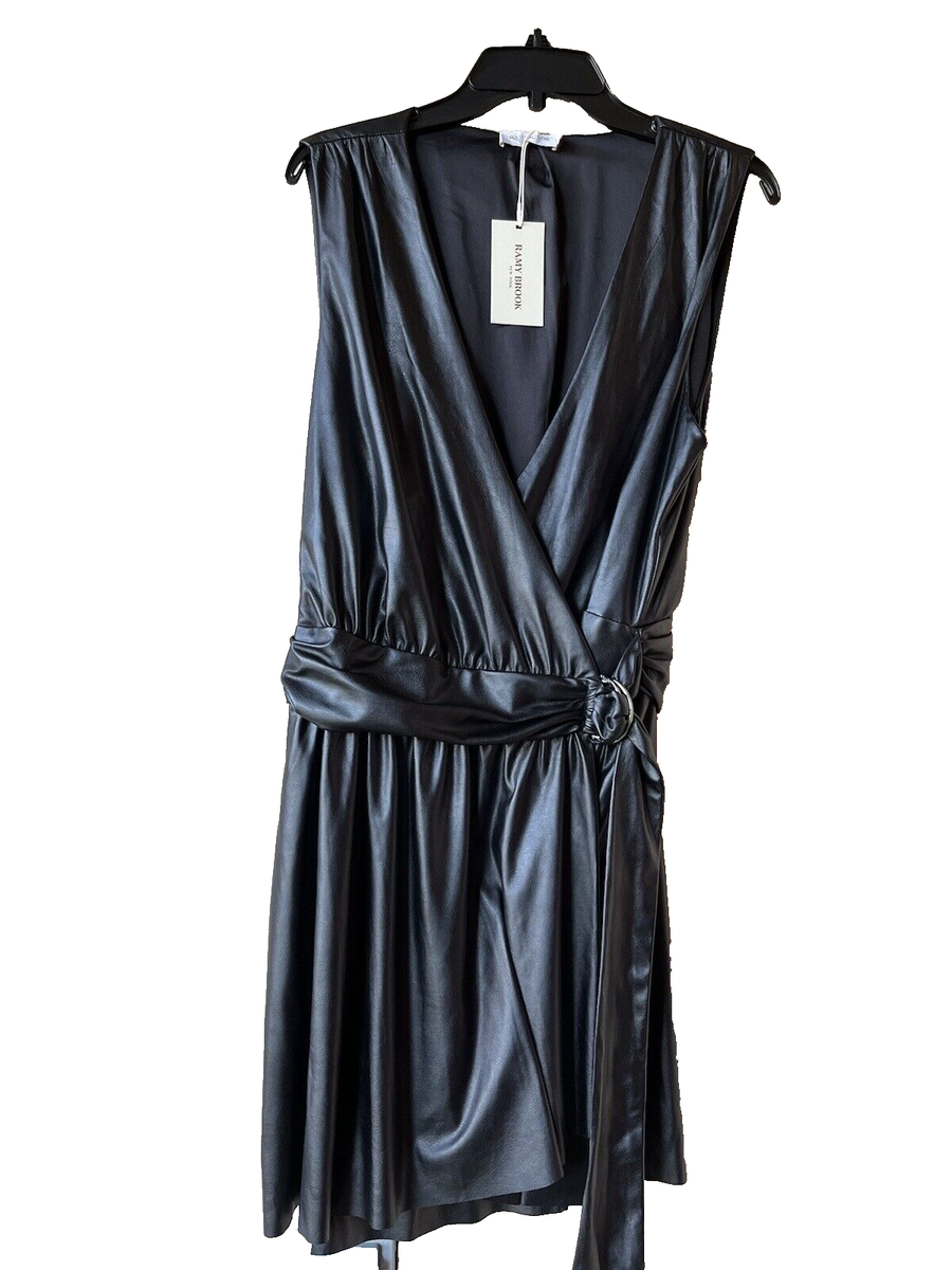 green emerald velvet dress Ramy Brook Clementine Embellished Faux Leather Mini Dress in Black Floret