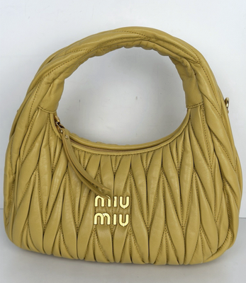Miu Miu Wander Matelasse Nappa Leather Hobo Bag Small in Yellow B9