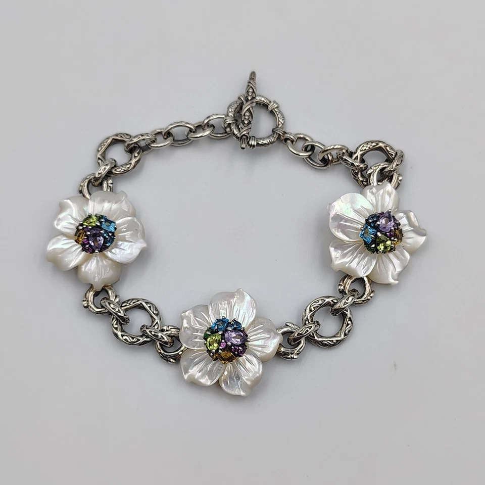 Pulsera Stephen Dweck Plata de Ley 925 Tallada MOP Multi Piedras Preciosas Color Flor Foto 3 de 4