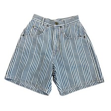Vintage 80s Chic Striped Denim Short Blue White High Waisted USA Made - Size 0
