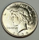 1934 D Peace Silver Dollar, Brilliant Uncirculated,  Medium D, Excellent Luster!