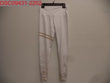 NWOT - Venlau Women's White with Gold Stripes and Dots Yoga Pants, Size L