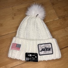 New Era WOMENS New York Jets Flag Salute To Service Knit Pom Beanie Military NFL