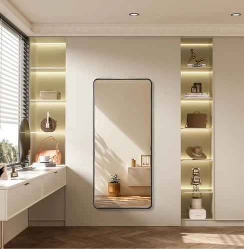 Elegant Decor Contour Metal Rectangle Mirror 32X72 In Black - Picture 2 of 11