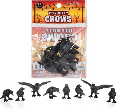 Itty Bitty Black Crows (Bag of 12) - Realistic Bird Figurines - Archie McPhee