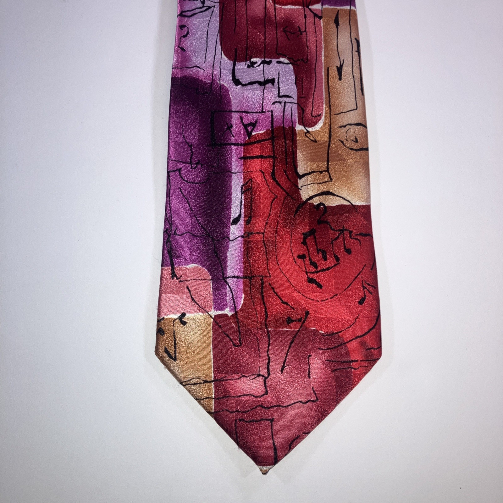 Jerry Garcia Red Pink Music Notes Silk Necktie Tie 