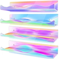 4 Packs Iridescent Acrylic Floating Shelves, 15.7 Inch Clear Acrylic Display ...