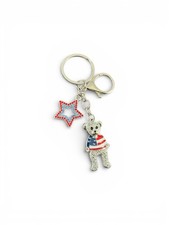 Silver Bear Americana Rhinestone Keychain Bag Charm NWT