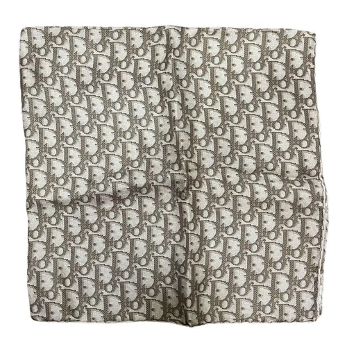 Foulard trotteur Christian Dior beige soie 25,6 pouces carré vintage monogramme