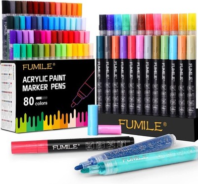 Acrylic Markers Paint Pens, 80 Colors Paint Markers include Metallic Color (12