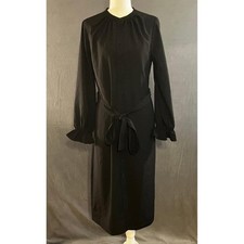J.Crew Black Button Front Midi Shirt Dress with Tie Waist and Ruffle Cuffs S