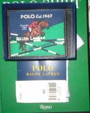 NIB Polo Ralph Lauren Equestrian Graphic Canvas Leather Card Case Wallet 98 NWT