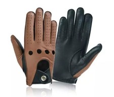 Men's Brown Leather Driving Gloves Soft Unlined Breathable Car Racing AJ-WEARS