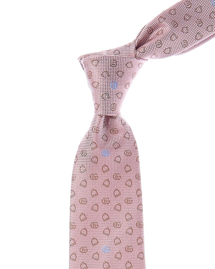 Gucci Pink Stirrup Jacquard Silk Tie Mens Pink 29290₽