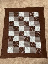 Handmade Cotton patchwork Brown quilt with square pattern 50" x 40"