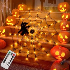 Halloween Decorations Spider Web Lights - 4FT Diameter 70 Leds with Black Spider