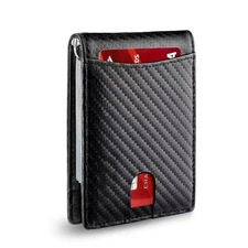 Men’s Carbon Fiber Slim Wallet | Money Clip, 6 Card Slots | Black