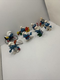 9 Vintage Smurf Figures Schleich Peyo Bully c 1978