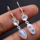 Moonstone Blue Topaz Gemstone Solid 925 Silver Dangle Earring