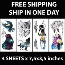 4 Sheets Waterproof Temporary Tattoo Stickers Mystical Wildlife Fantasy Art