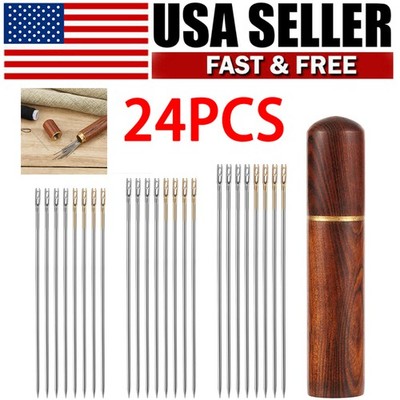 Self-Threading Sewing Needles   Stainless Steel Darning Needles w/ Case 24X