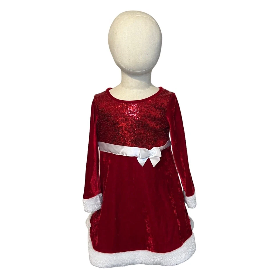 Girl’s Pink and Violet Christmas Dress Size 6 Sequin Velvet Bow Red - Image 2 of 4
