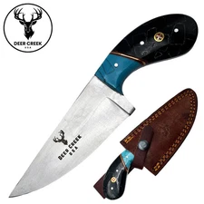 DC 006 2.75" Deer Creek Black & Turquoise Short Handle Skinner Knife with Leathe
