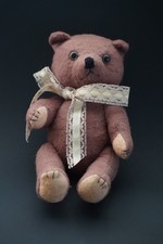 VTG POSEABLE TEDDY BEAR WITH BOW 7" PLUSH