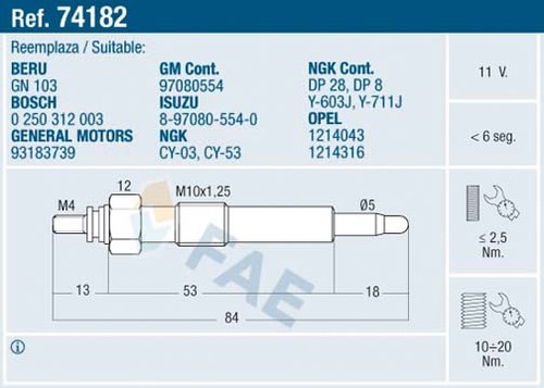 4x GLOW PLUG 74182 FOR OPEL VECTRA/B/Hatchback CORSA/Van COMBO/Box/Body/MPV 1.7L - Picture 2 of 8