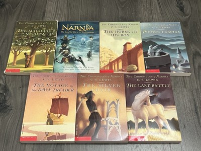 CHRONICLES of NARNIA book LOT CS Lewis Childrens literature set PB 1-7