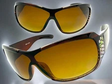 Oversized Modern Retro Wrap Around Shield Bling SUNGLASSES Large Big Brown Frame