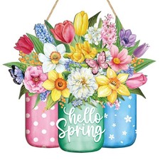 Hello Spring Wreath For Front Door Sign Wall Signs Large Colorful Decor New