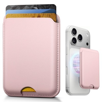Vegan Leather MagSafe Wallet 3 Card RFID Pink For iPhone 12~17 Samsung