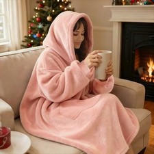 Oversized Wearable Blanket Hoodie - Super Warm Flannel for Adult, Pink. New.