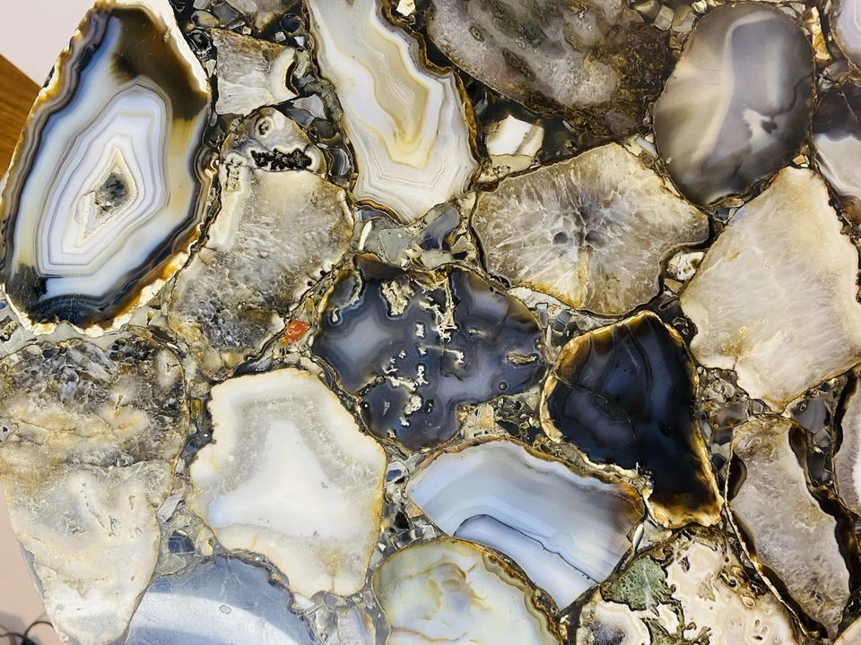 Consola/Trípode de mesa auxiliar cromado 18,2 lb 16x21 de ágata azul natural de colección Foto 4 de 4