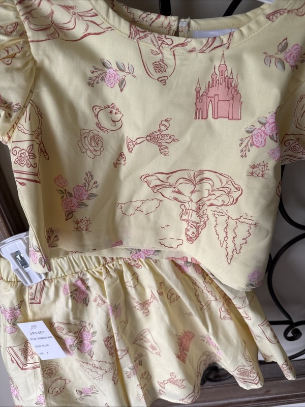 Disney Princess Belle Beauty And The Beast 2 piece Outfit Set sz 4 EUC