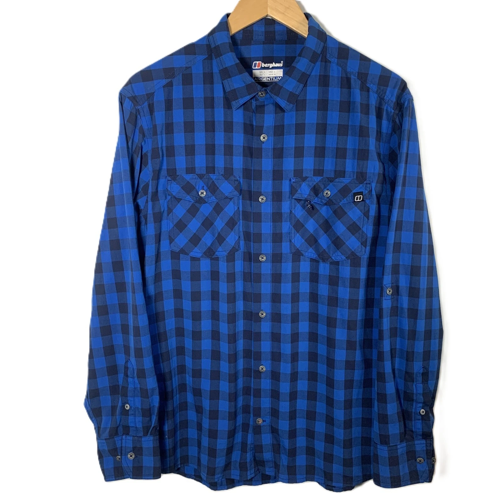 Berghaus Argentium Shirt Mens Large Blue Check Hiking Outdoor