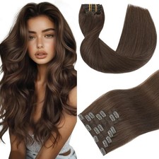 Clip in Human Hair Extensions Double Weft 18 Inch 120 Grams 7 Pieces 4 Brown