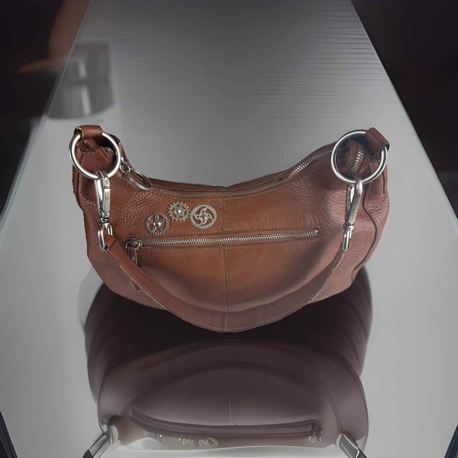 Preston&York Tote Bag Brown Silver Hardware Steampunk