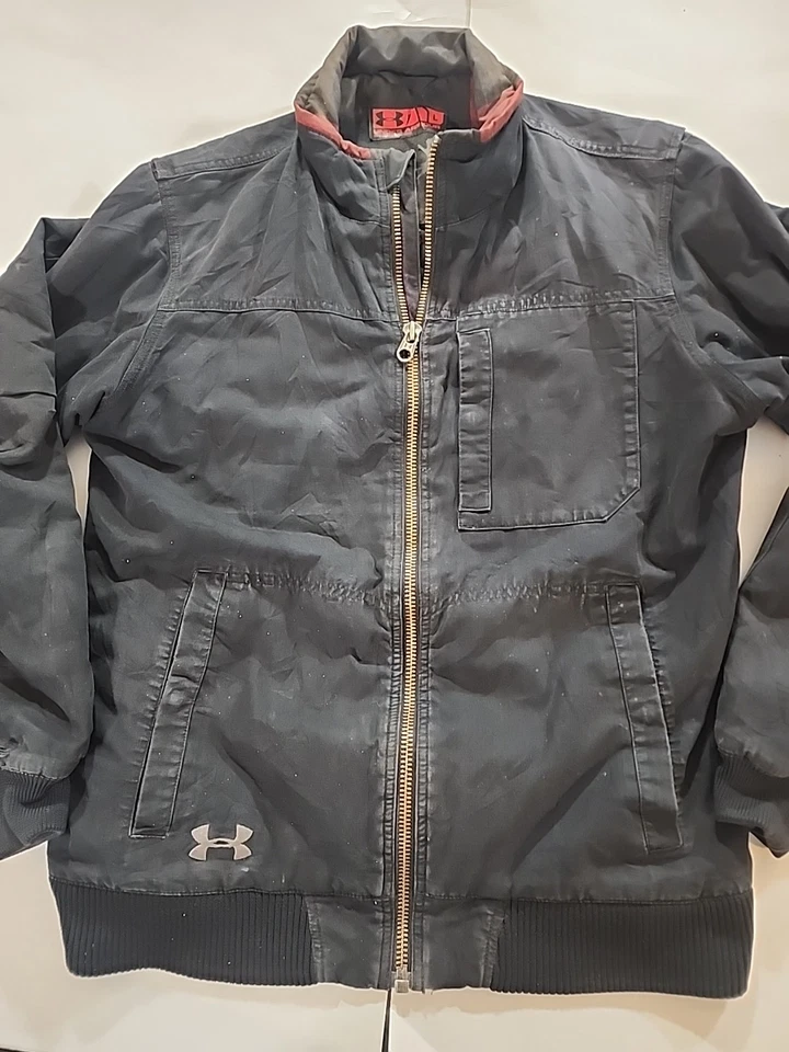 Chaqueta Under Armour Para Hombres Lg Caza Bombardero Motociclista Acolchada Cremallera Aislada Negra Foto 2 de 4