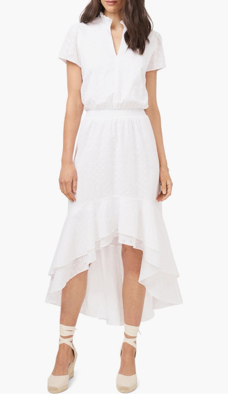 Nordstrom 1. State Women's White Eyelet Smocked Waist High/Low Midi Dress Size L