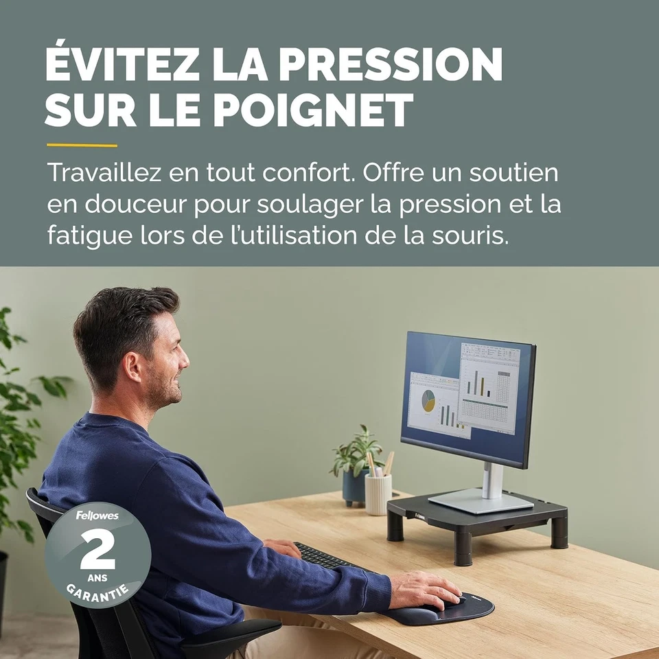 Fellowes Tapis de souris ergonomique avec repose-poignet Noir - Photo 2/4