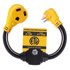 RV 30 Amp to 110 Adapter with Overload Protector Circuit Breaker, 30 Amp to 15