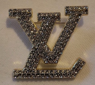Louis Vuitton Gold Tone LV Monogram Crystal Brooch Ladies Fashion